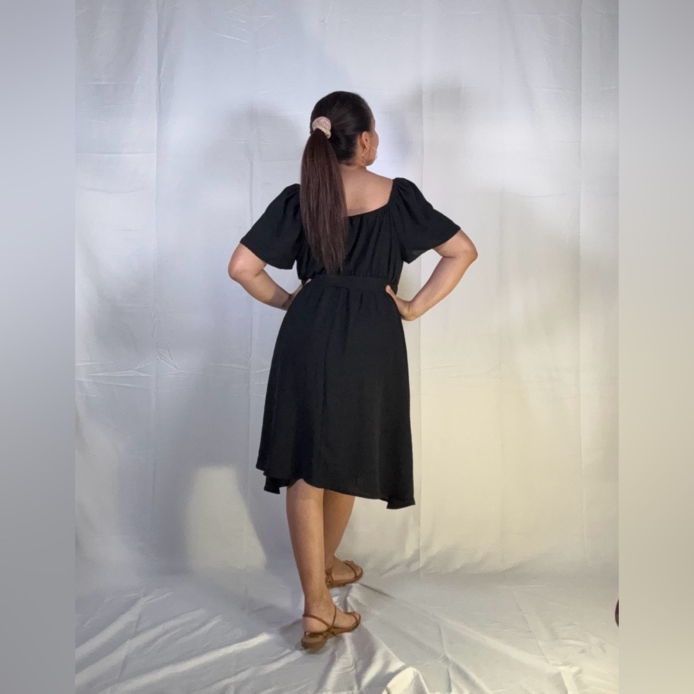 Black Midi Sundress with Puff Cap Sleeves - Picture 7 of 8